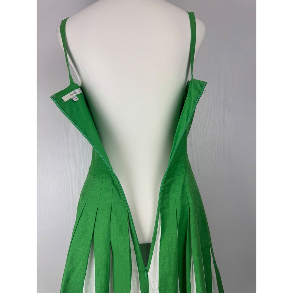 Boden Matilda Retro‎ Pleated Green White Women Linen Blend Dress Size 4L - Picture 7 of 14